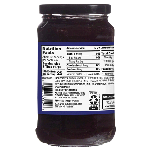 slide 8 of 17, Meijer Blueberry, Cherry & Raspberry Three Fruits Light Preserves, 20 oz