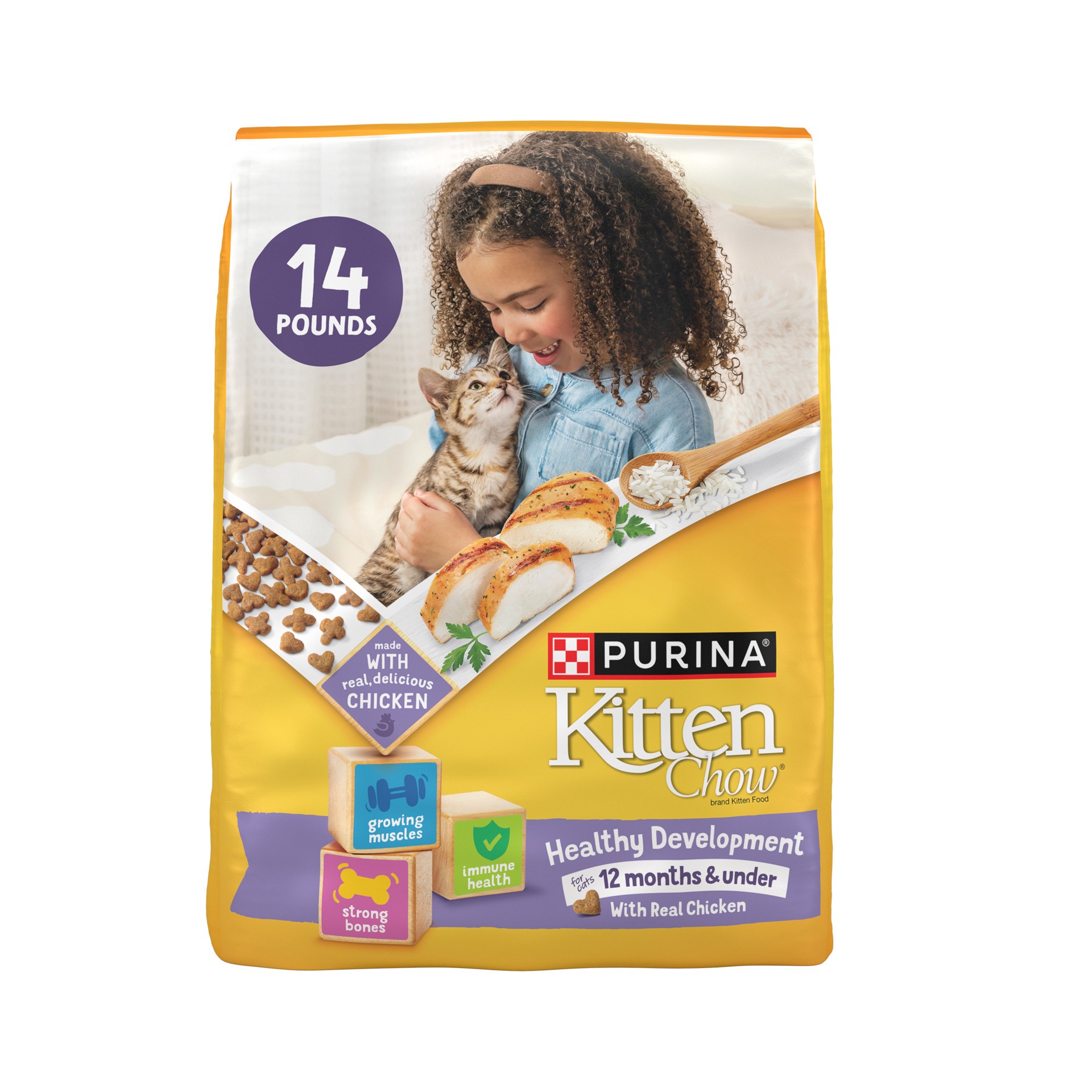 slide 1 of 9, Kitten Chow Purina Kitten Chow Kitten Food Healthy Development with Real Chicken Dry Kitten Food, 14 lb