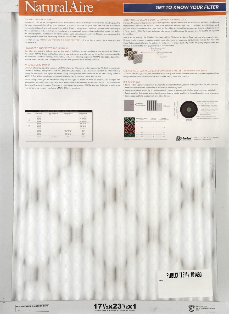 slide 11 of 11, Natural Aire 17-1/2 x 23-1/2 x 1 Odor Eliminator with Baking Soda Air Cleaning Filter 1 ea, 1 ct