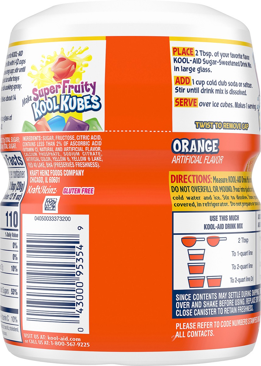 slide 7 of 9, Kool-Aid Sugar-Sweetened Orange Artificially Flavored Powdered Soft Drink Mix, 19 oz Canister, 19 oz