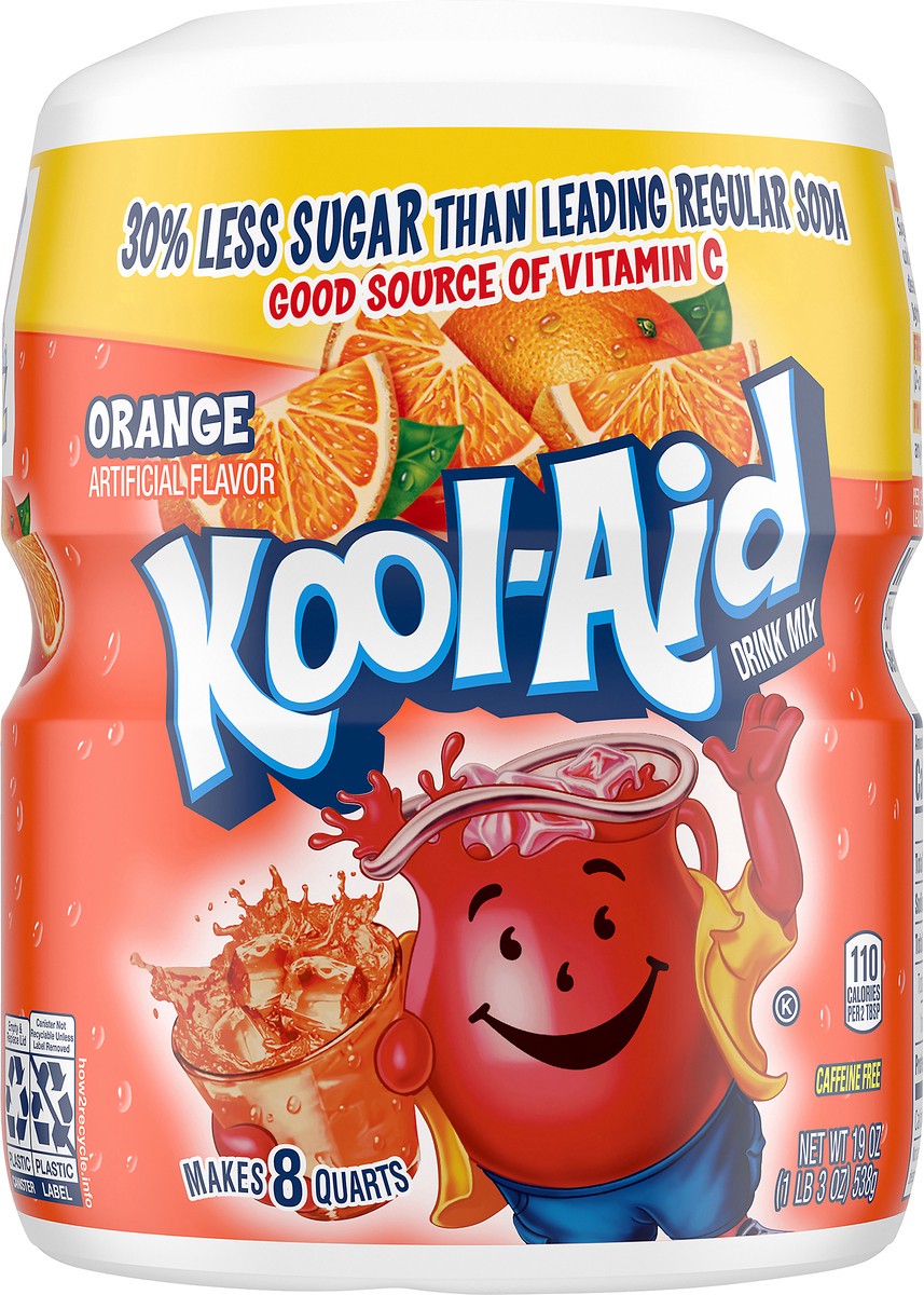 slide 4 of 9, Kool-Aid Sugar-Sweetened Orange Artificially Flavored Powdered Soft Drink Mix, 19 oz Canister, 19 oz