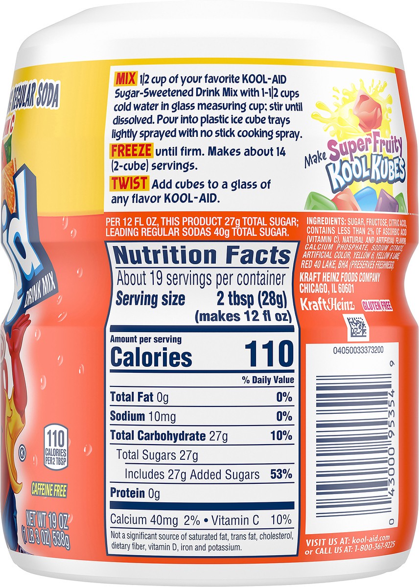 slide 8 of 9, Kool-Aid Sugar-Sweetened Orange Artificially Flavored Powdered Soft Drink Mix, 19 oz Canister, 19 oz