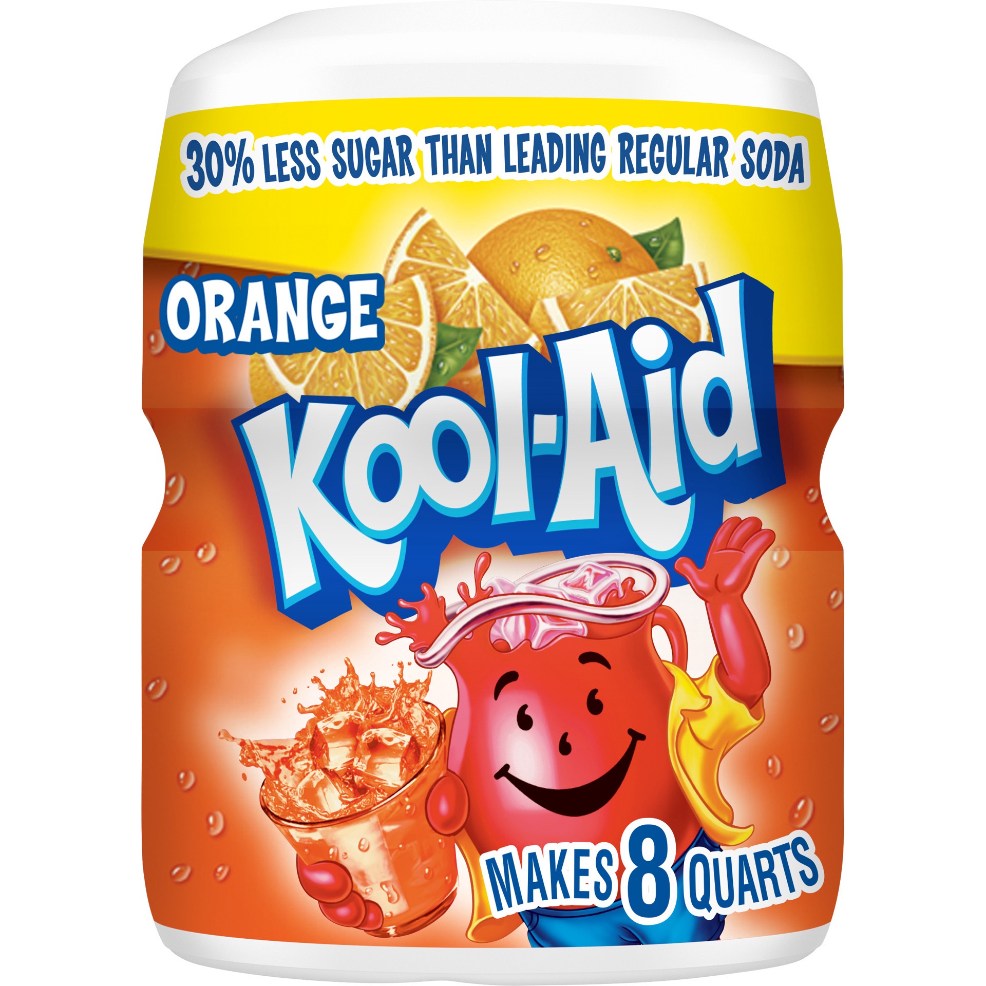 slide 1 of 9, Kool-Aid Sugar-Sweetened Orange Artificially Flavored Powdered Soft Drink Mix, 19 oz Canister, 19 oz