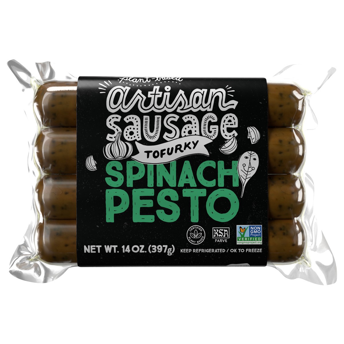 slide 1 of 1, Tofurky Artisan Sausage Spinach Pesto, 14 oz