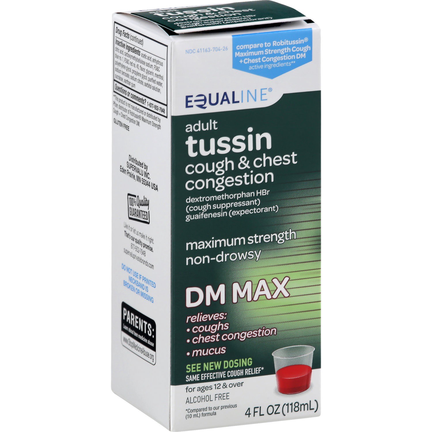 slide 1 of 1, Equaline Tussin, Cough & Chest Congestion, Maximum Strength, DM Max, Adult, 4 Ounce, 4 oz