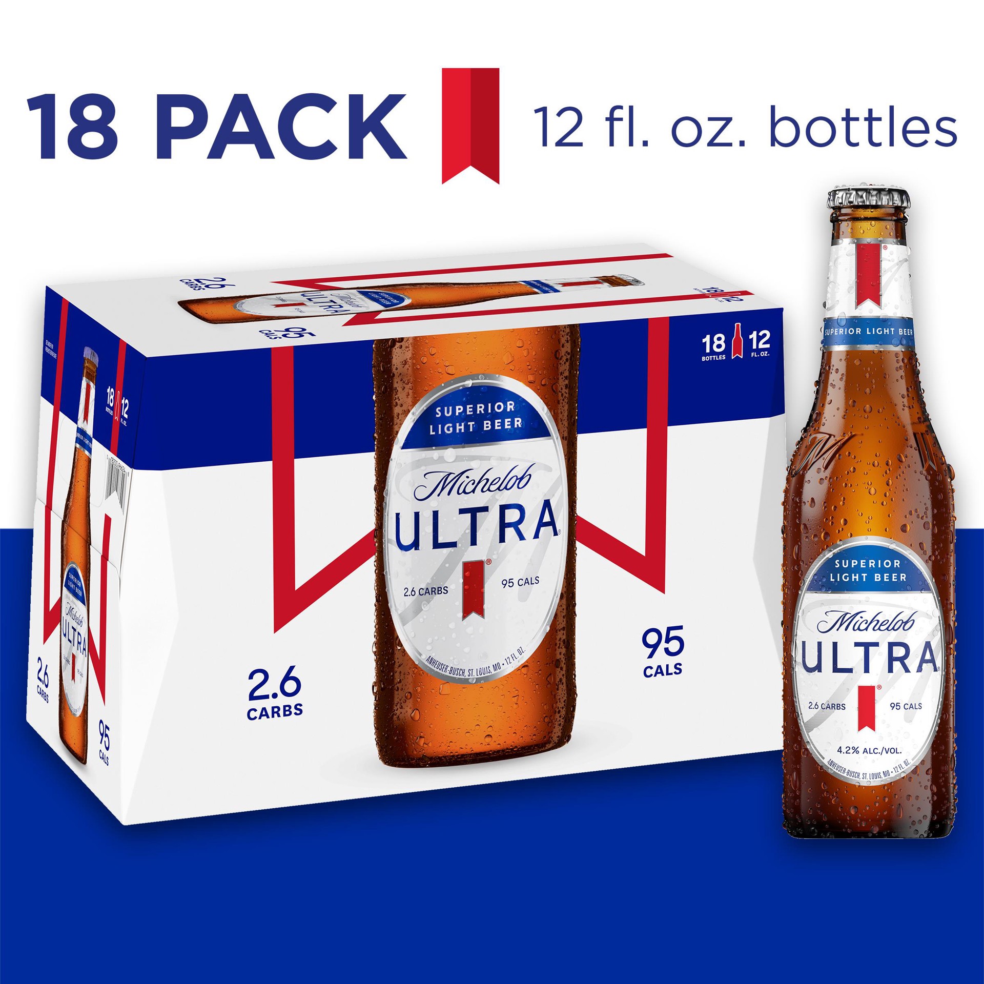 slide 9 of 9, Michelob ULTRA Light Beer, 18 Pack Beer, 12 FL OZ Bottles, 4.2% ABV, 18 ct; 12 oz