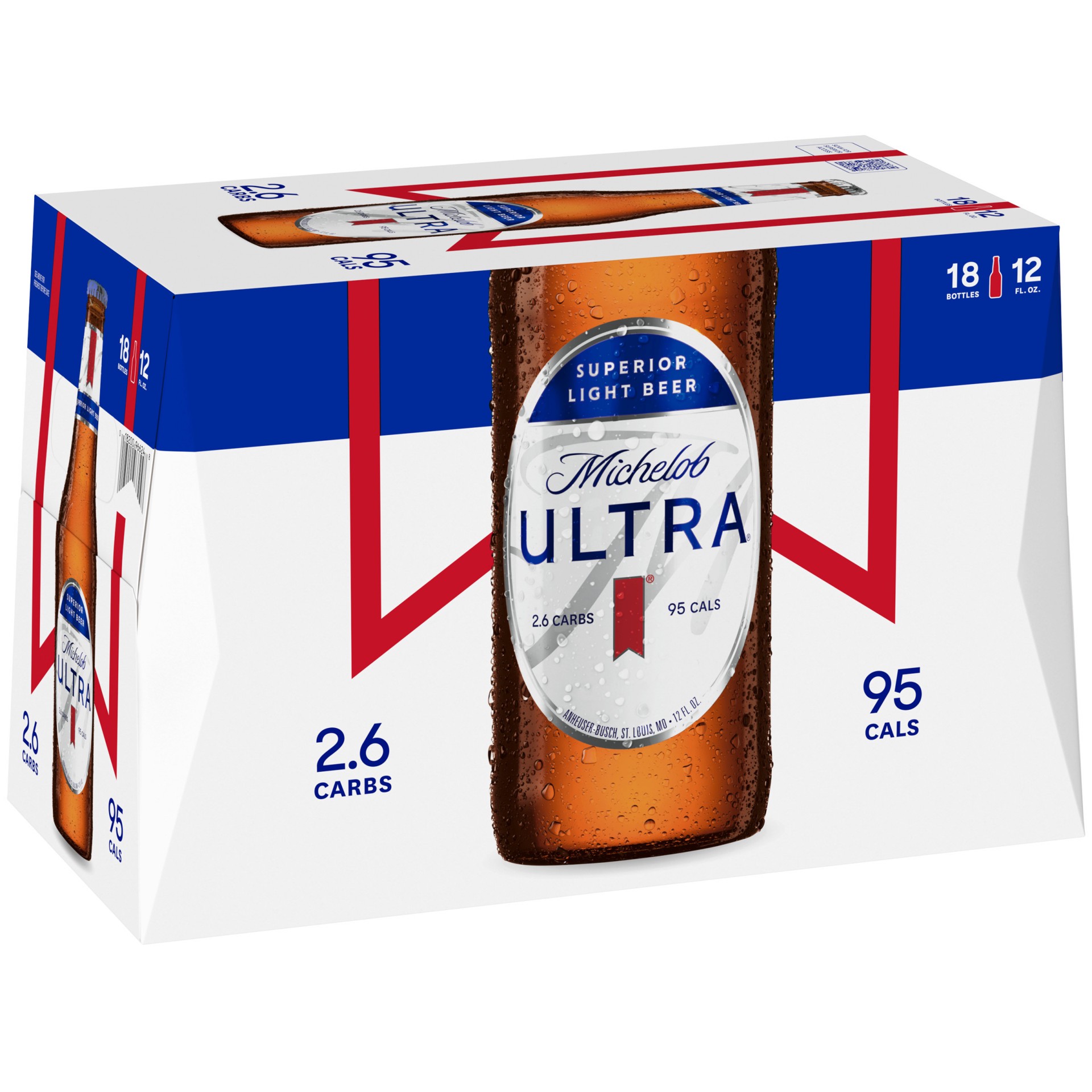 slide 1 of 9, Michelob ULTRA Light Beer, 18 Pack Beer, 12 FL OZ Bottles, 216 fl oz