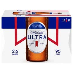 Michelob ULTRA Light Beer, 18 Pack Beer, 12 FL OZ Bottles, 4.2% ABV