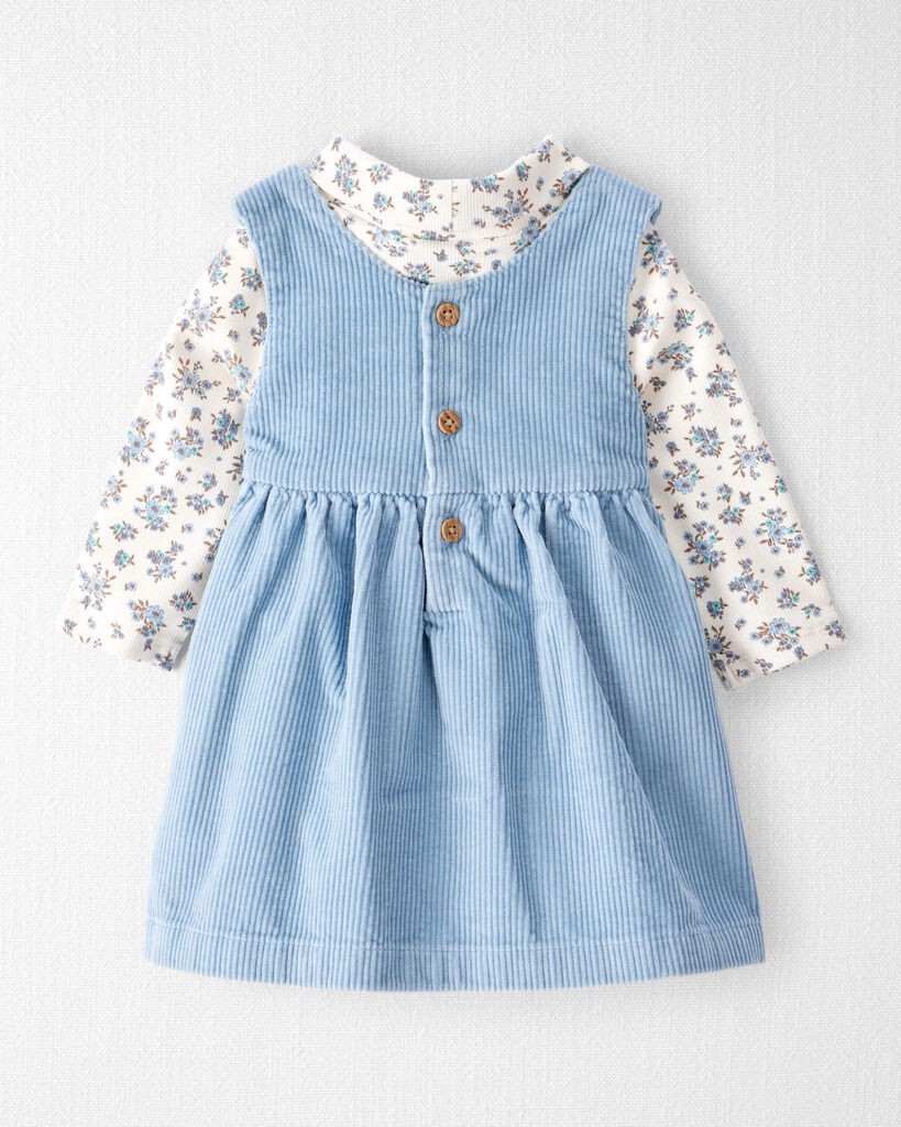 slide 2 of 6, Littleplanet Baby Girl 2-Piece Organic Cotton Jumper Set Newport Blue, BlueMist Bloom 18M, 2 pc