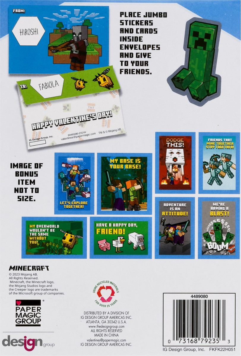 slide 8 of 9, IG Design Group Minecraft Valentines with Jumbo Stickers 32 Pieces 1 ea, 1 ct