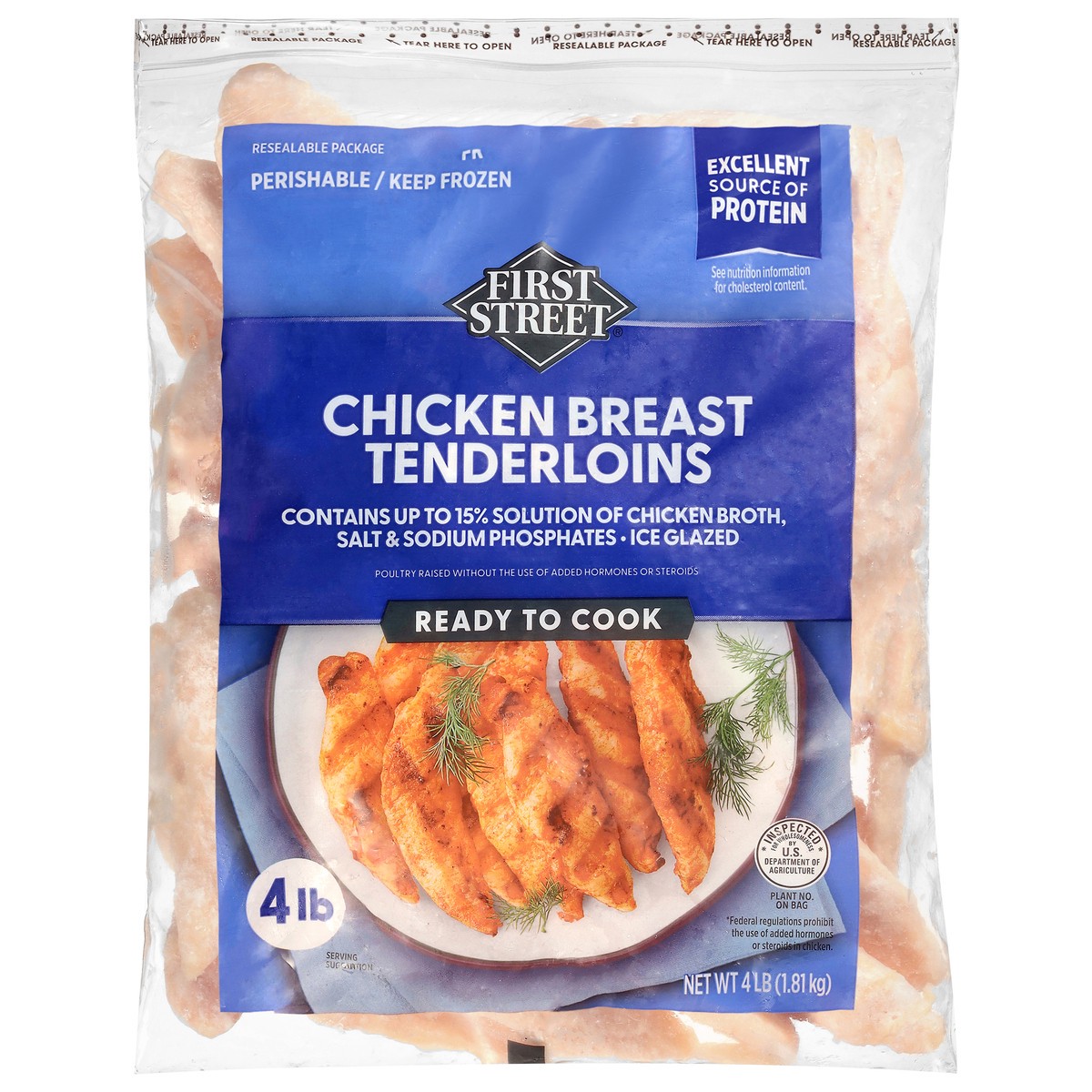 slide 1 of 6, First Street Chicken Breast Tenderloins, 4 lb