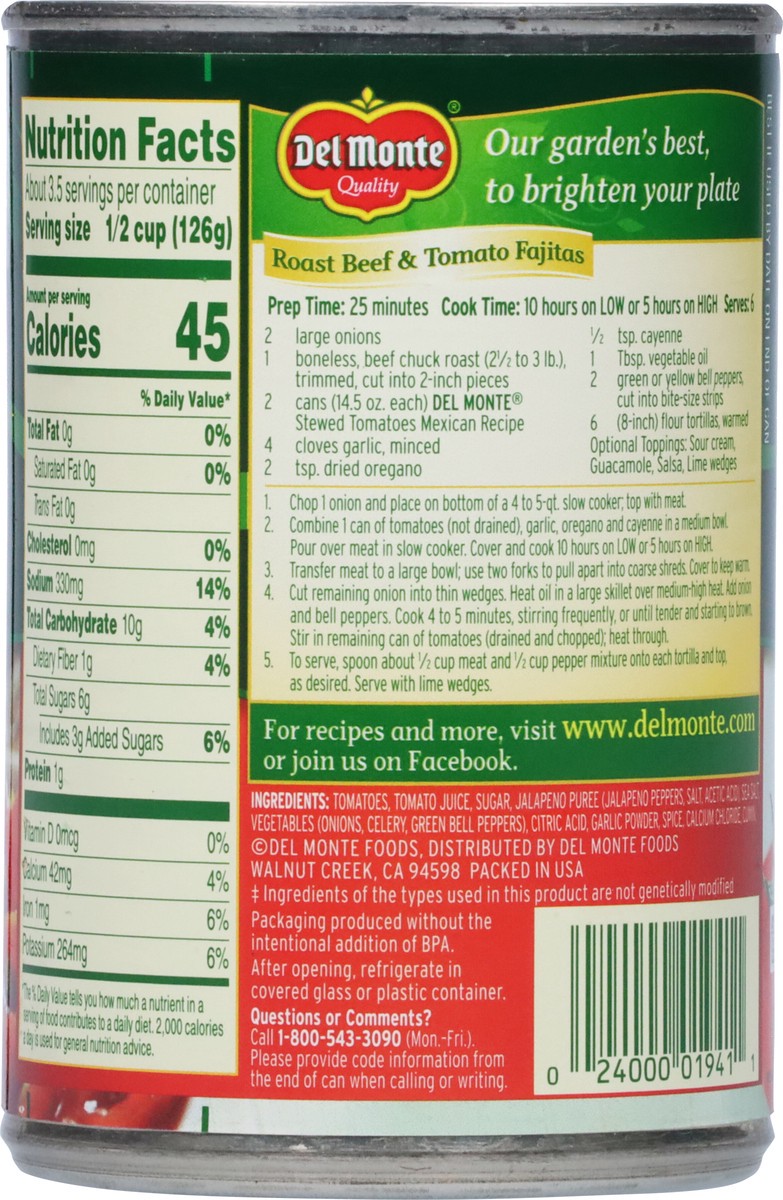 slide 5 of 9, Del Monte Mexican Recipe Stewed Tomatoes 14.5 oz, 14.5 oz