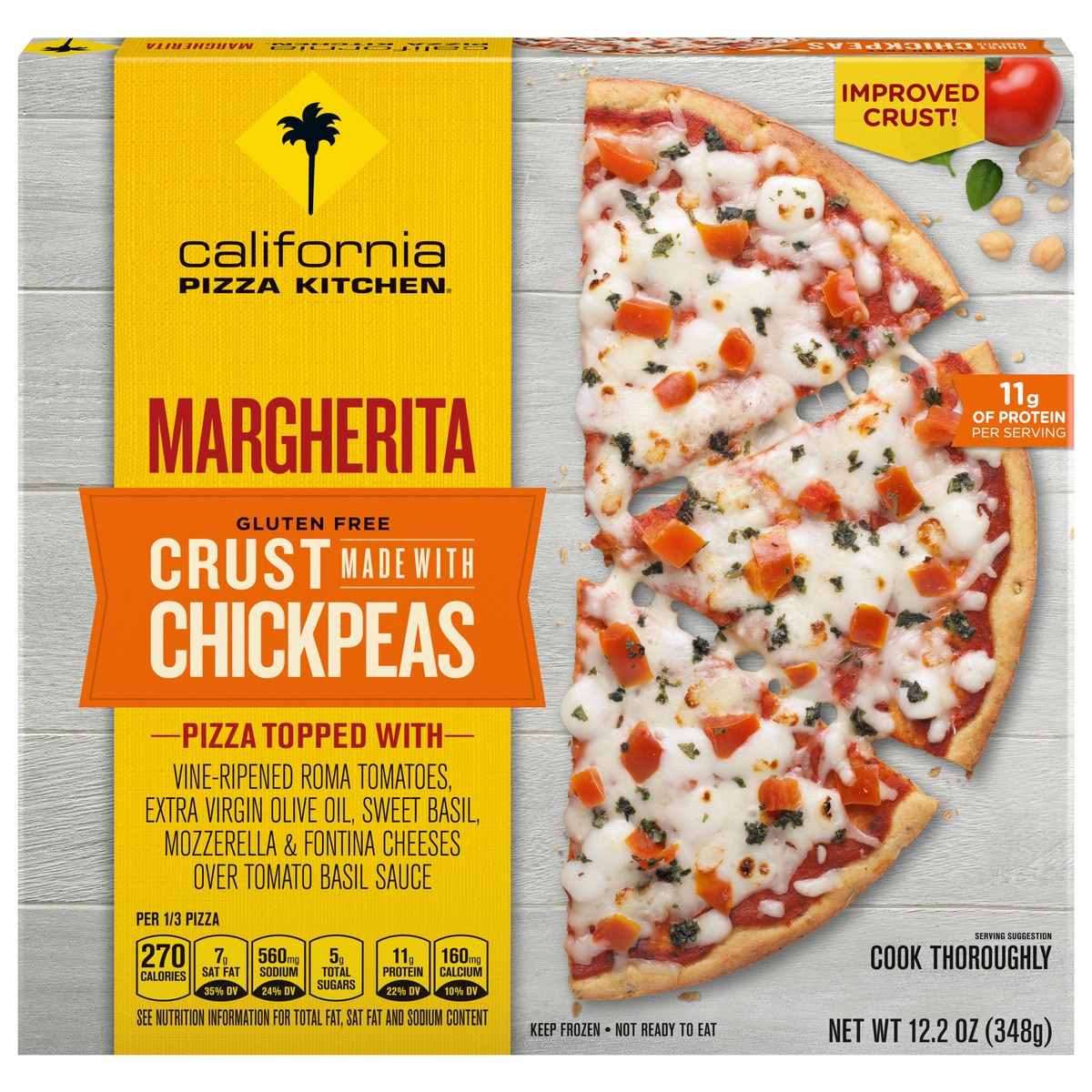 slide 1 of 11, California Pizza Kitchen Margherita Vegetarian Gluten Free Pizza, Meatless Frozen Pizza with Chickpea Pizza Crust, 12.3 oz
