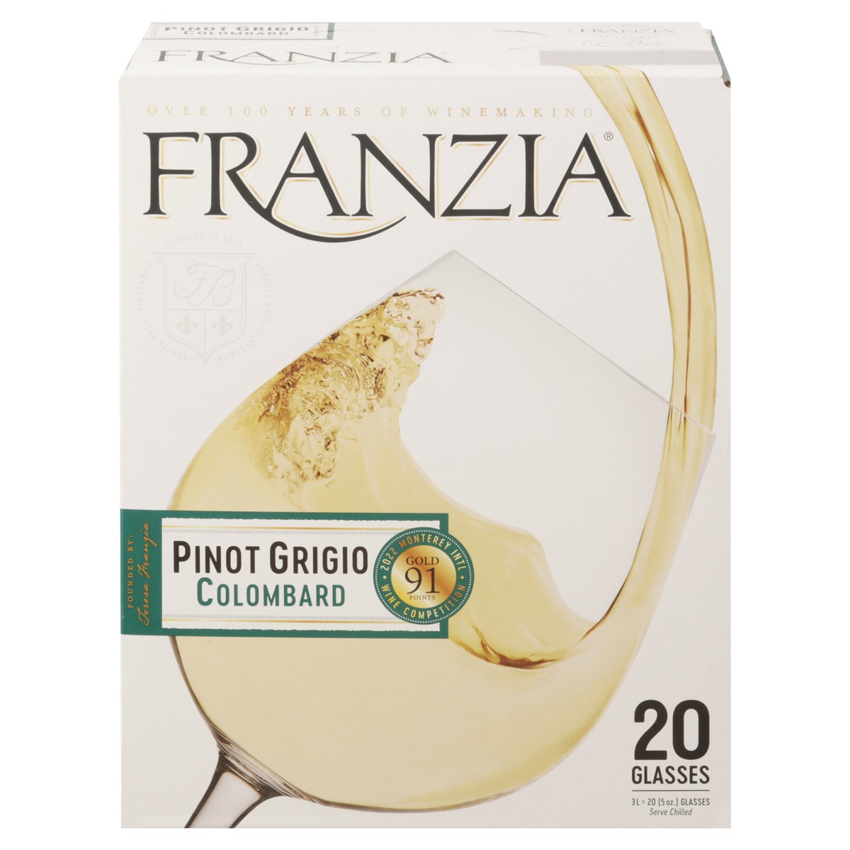 slide 1 of 4, Franzia Colombard Pinot Grigio 20 - 5 oz Glasses, 3 liter