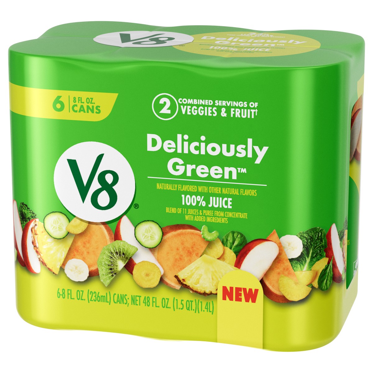 slide 4 of 13, V8 Deliciously Green 100% Fruit and Vegetable Juice, 8 fl oz Can (6 Pack), 48 oz