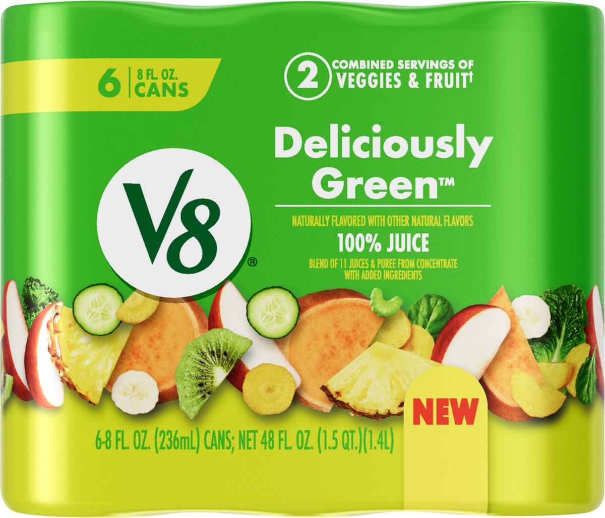 slide 13 of 13, V8 Deliciously Green 100% Fruit and Vegetable Juice, 8 fl oz Can (6 Pack), 48 oz