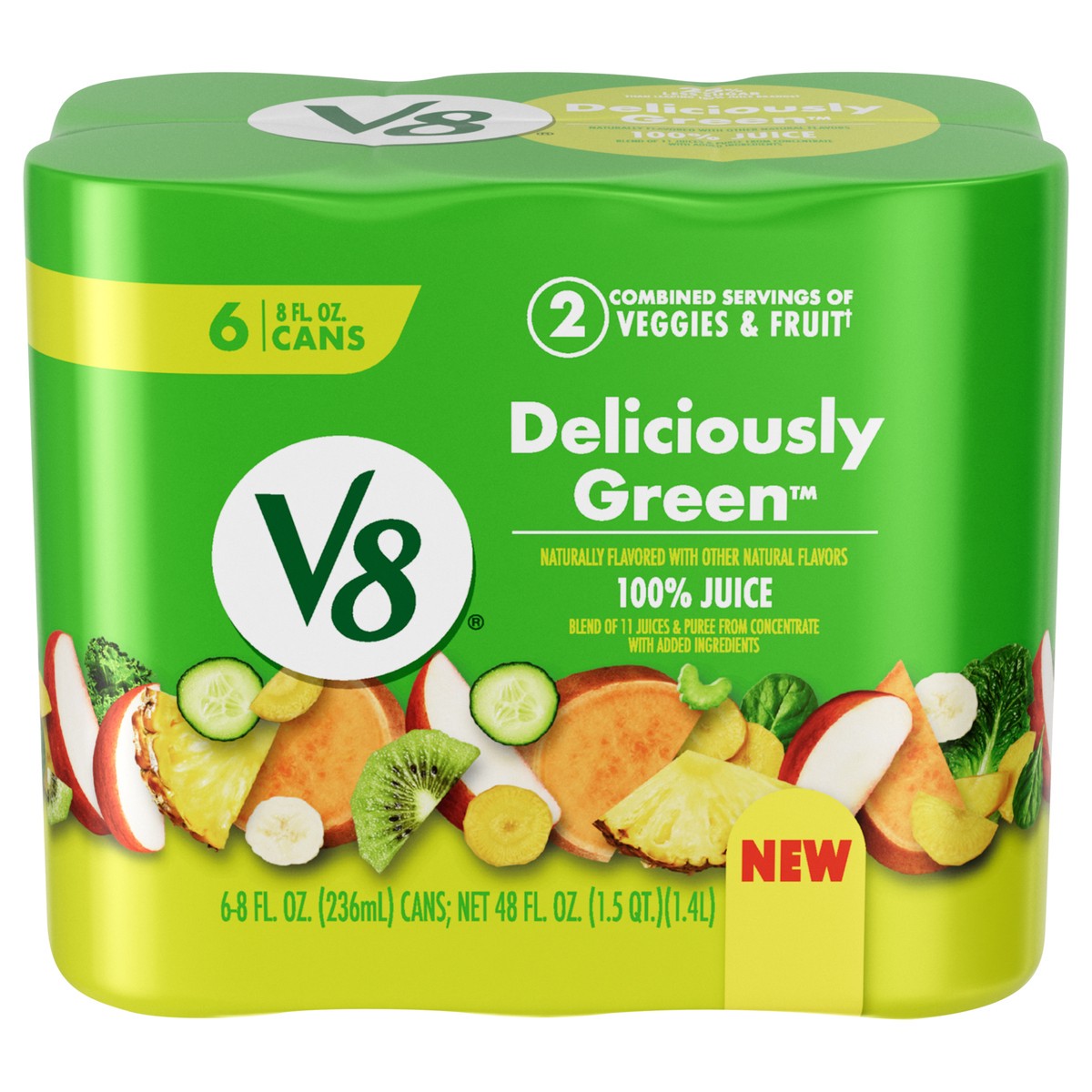 slide 11 of 13, V8 Deliciously Green 100% Fruit and Vegetable Juice, 8 fl oz Can (6 Pack), 48 oz