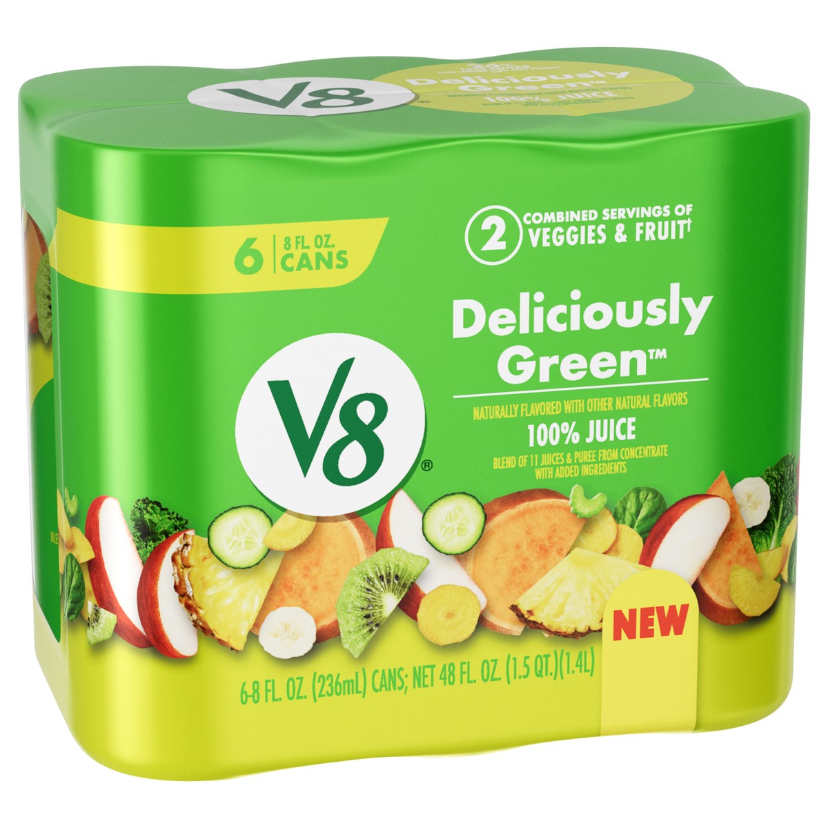 slide 12 of 13, V8 Deliciously Green 100% Fruit and Vegetable Juice, 8 fl oz Can (6 Pack), 48 oz