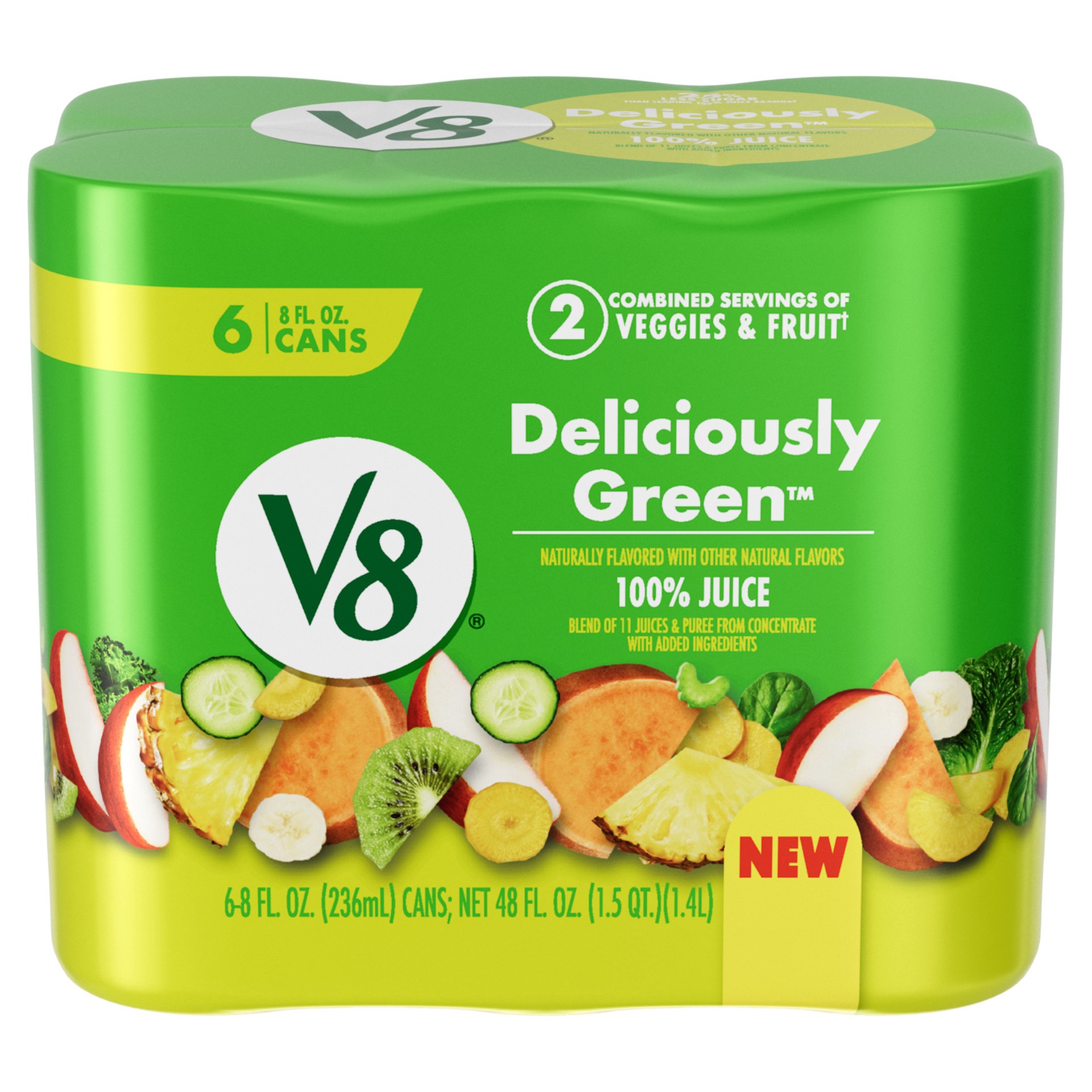 slide 1 of 13, V8 Deliciously Green 100% Fruit and Vegetable Juice, 8 fl oz Can (6 Pack), 48 oz