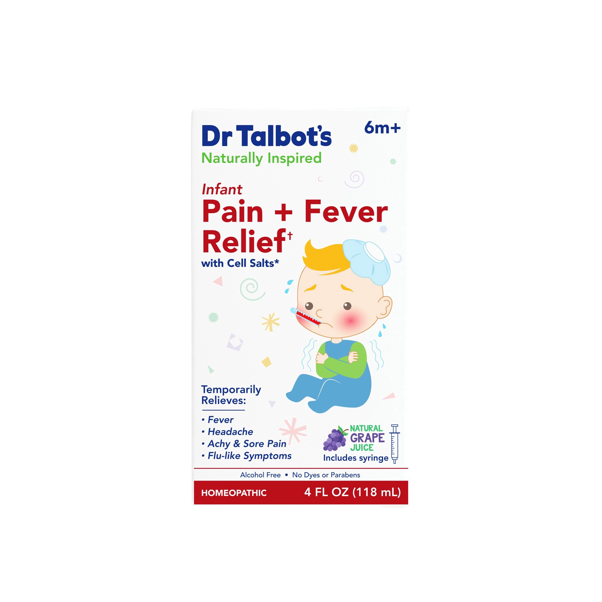 slide 1 of 1, Dr. Talbot's Infant Pain + Fever Relief Liquid - Natural Grape Juice, 4 oz