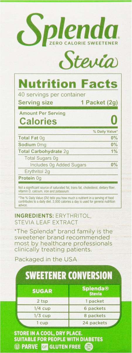 slide 3 of 9, Splenda Stevia Zero Calorie Sweetener Packets 40 Count, 40 ct