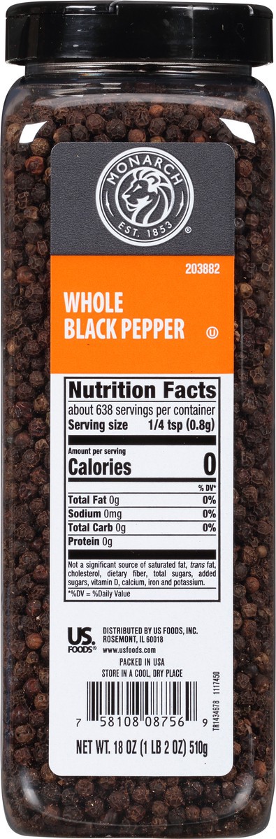 slide 11 of 13, Monarch Whole Black Pepper, 18 oz