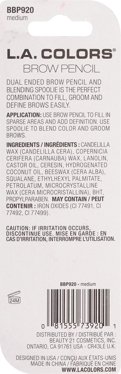 slide 9 of 10, L.A. Colors Medium BBP920 Eyebrow Pencil 0.03 oz, 0.03 oz