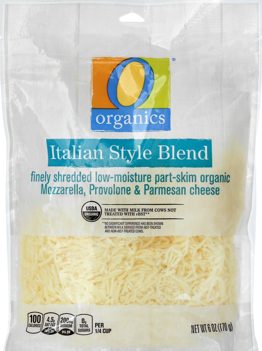 slide 6 of 9, O Organics Italian Blend Shredded Cheese, 
