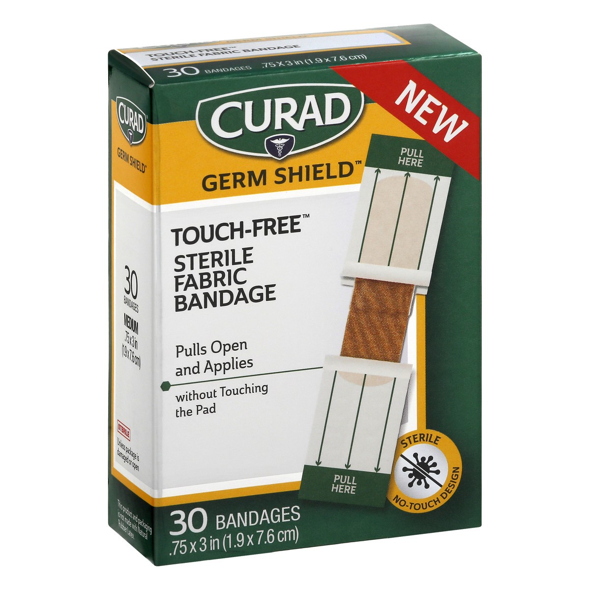 slide 2 of 11, Curad Germ Shield Medium Touch-Free Fabric Bandage 30 ea, 30 ct