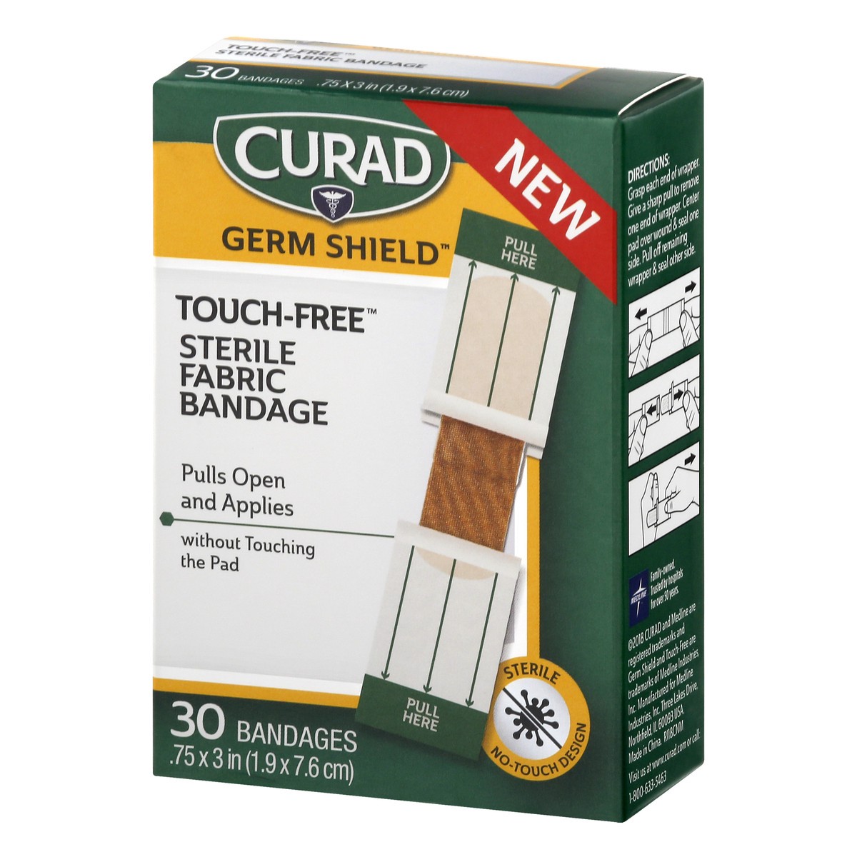 slide 4 of 11, Curad Germ Shield Medium Touch-Free Fabric Bandage 30 ea, 30 ct