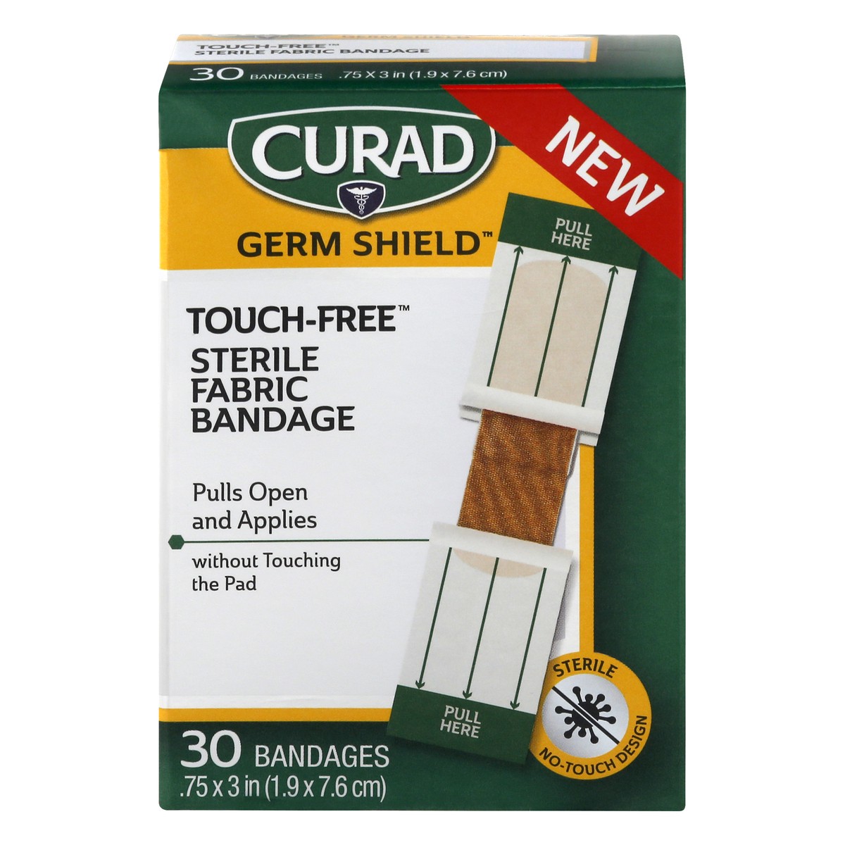 slide 1 of 11, Curad Germ Shield Medium Touch-Free Fabric Bandage 30 ea, 30 ct