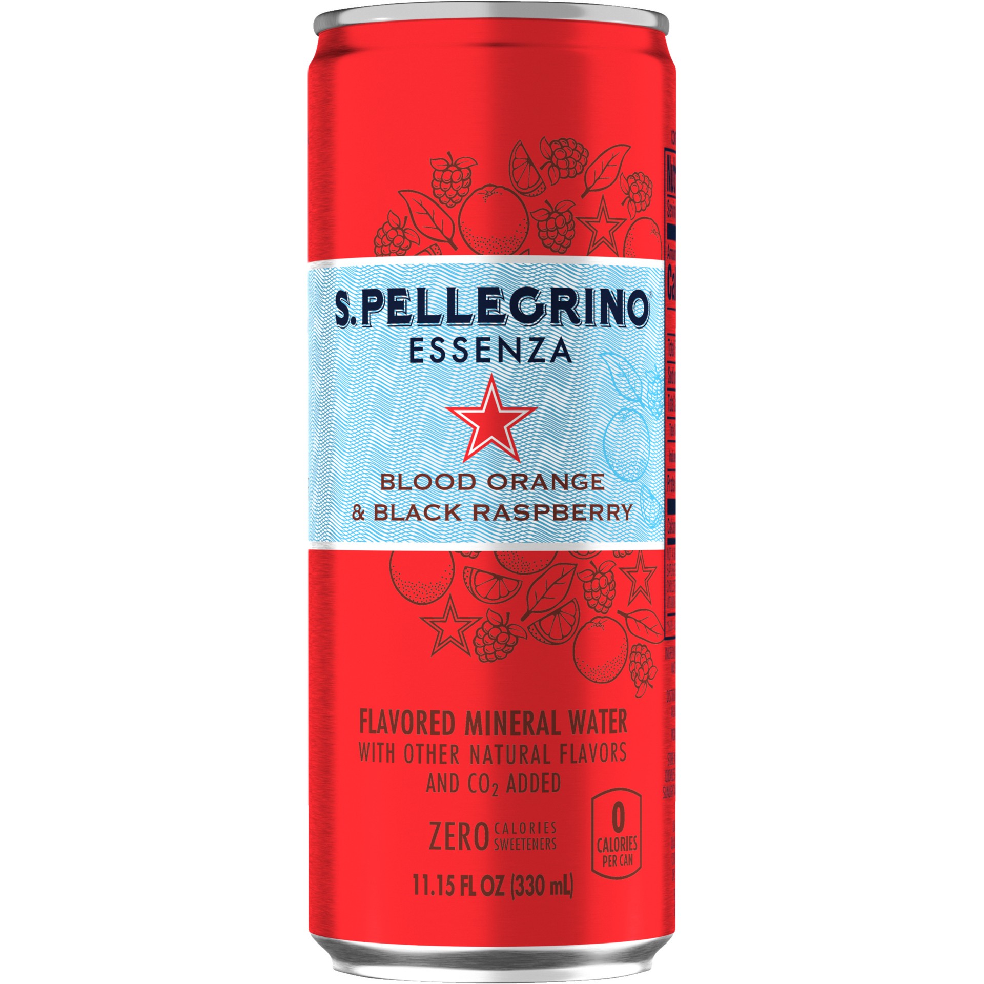 slide 1 of 7, S.Pellegrino Essenza Blood Orange & Black Raspberry Flavored Mineral Water with CO2 Added, 11.15 Fl Oz Can, 11.16 oz