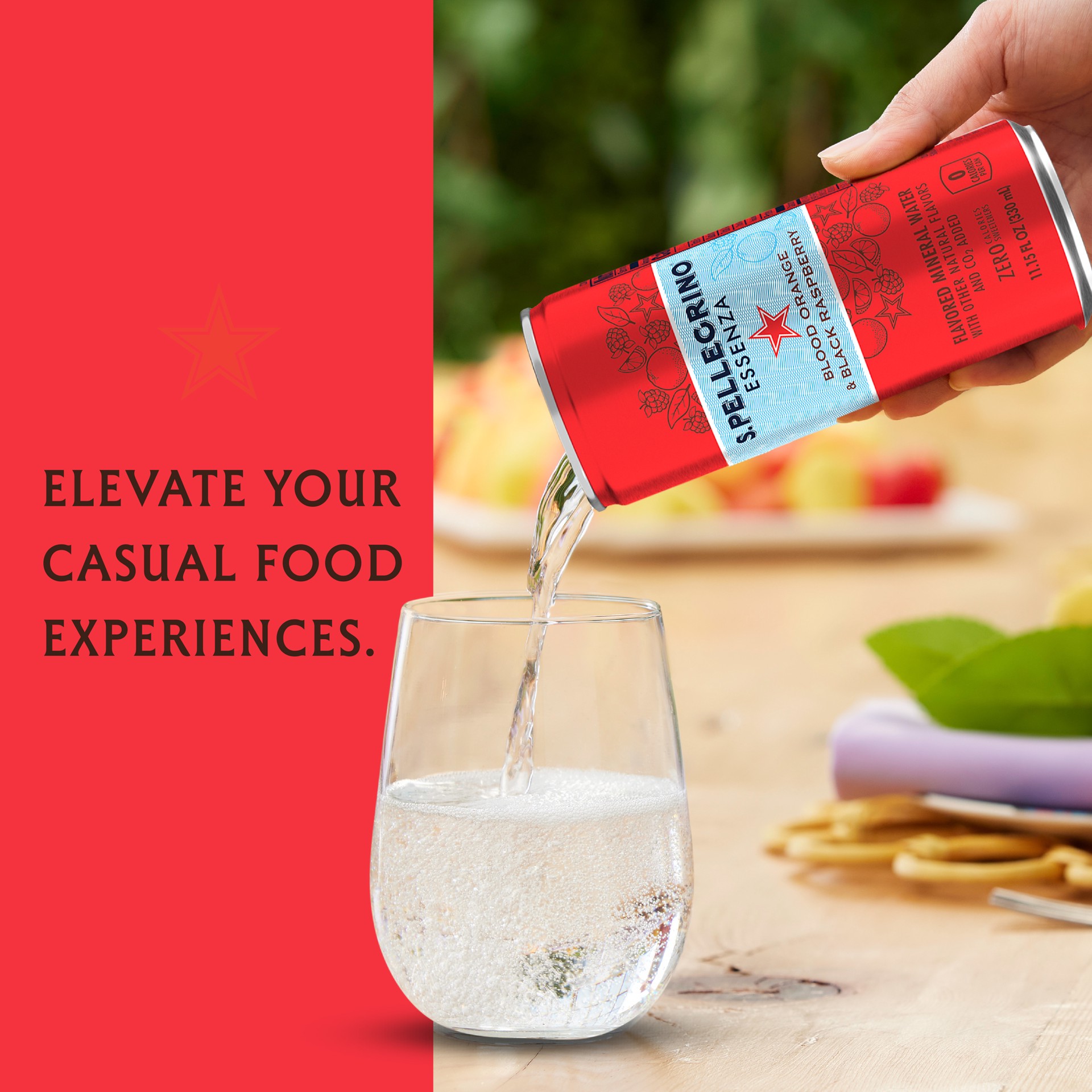 slide 6 of 7, S.Pellegrino Essenza Blood Orange & Black Raspberry Flavored Mineral Water with CO2 Added, 11.15 Fl Oz Can, 11.16 oz