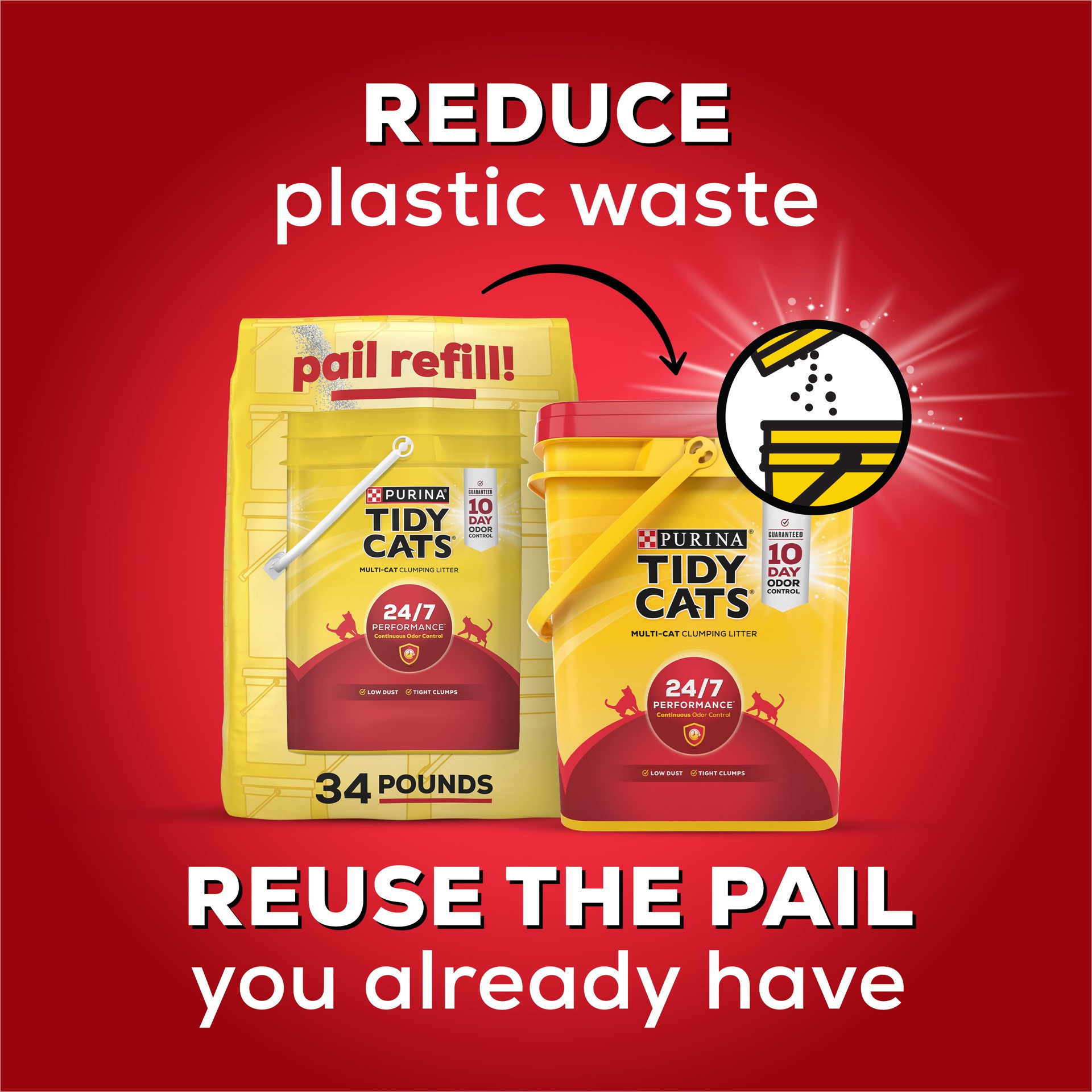 slide 7 of 7, Tidy Cats Purina Tidy Cats 24/7 Performance Clumping Cat Litter Pail Refill, 34 lb