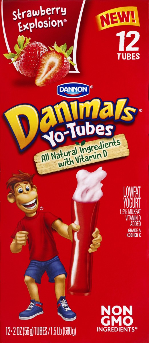 slide 4 of 5, Dannon Danimals Yo-Tubes Lowfat Yogurt Strawberry Explosion, 12 ct; 2 oz