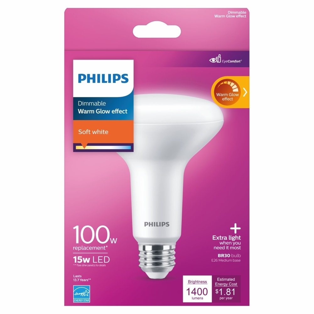 slide 1 of 6, Philips 15-Watt (100-Watt) Br30 Indoor Led Flood Light Bulbs, 1 ct
