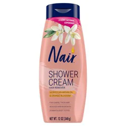 Nair Shower Cream Hair Remover with Moroccan Argan Oil and Orange Blossom, Body Hair Removal Cream for Women, 12 oz