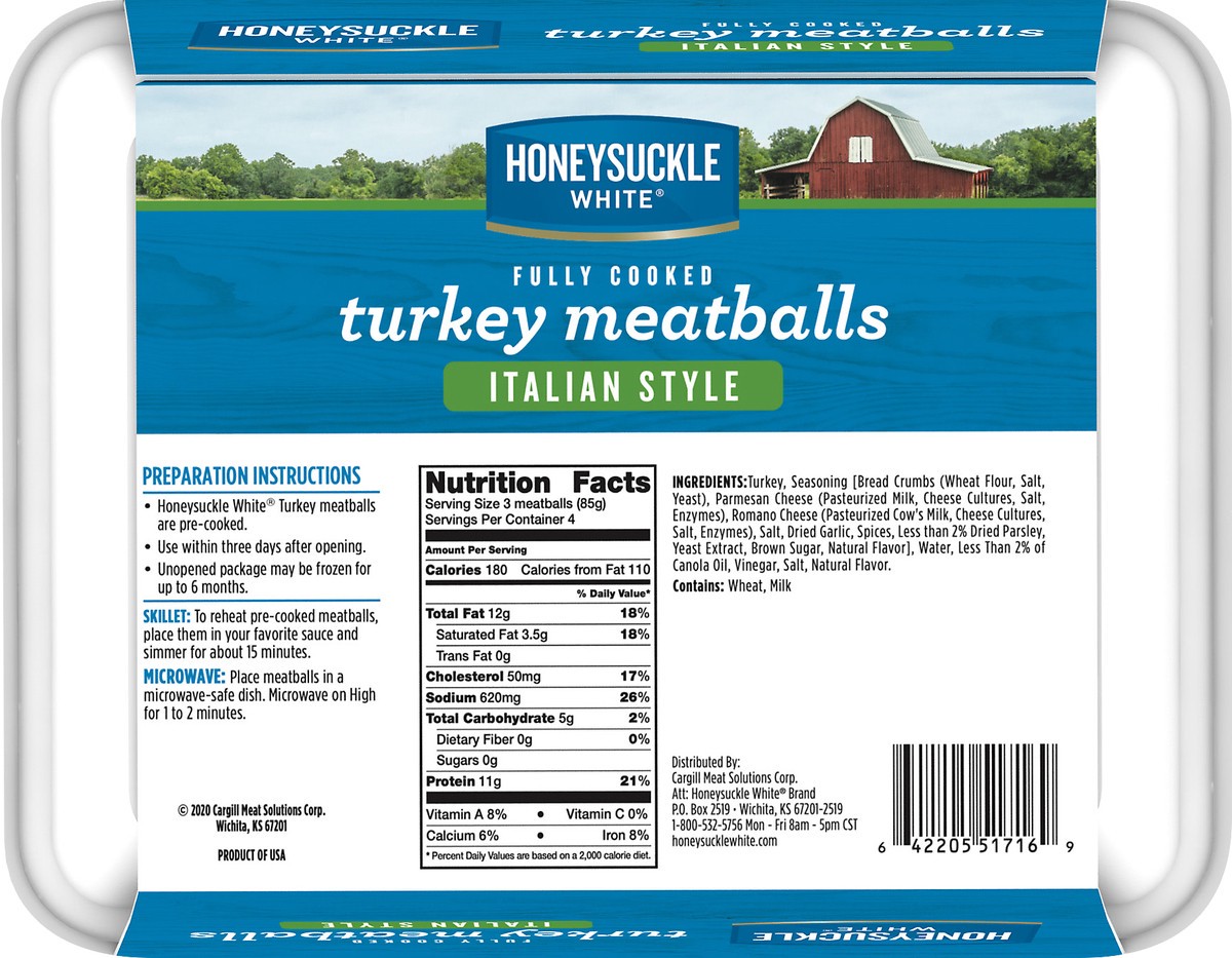 slide 5 of 5, Honeysuckle White Fully Cooked Italian Style Turkey Meatballs, 12 oz., 12 oz