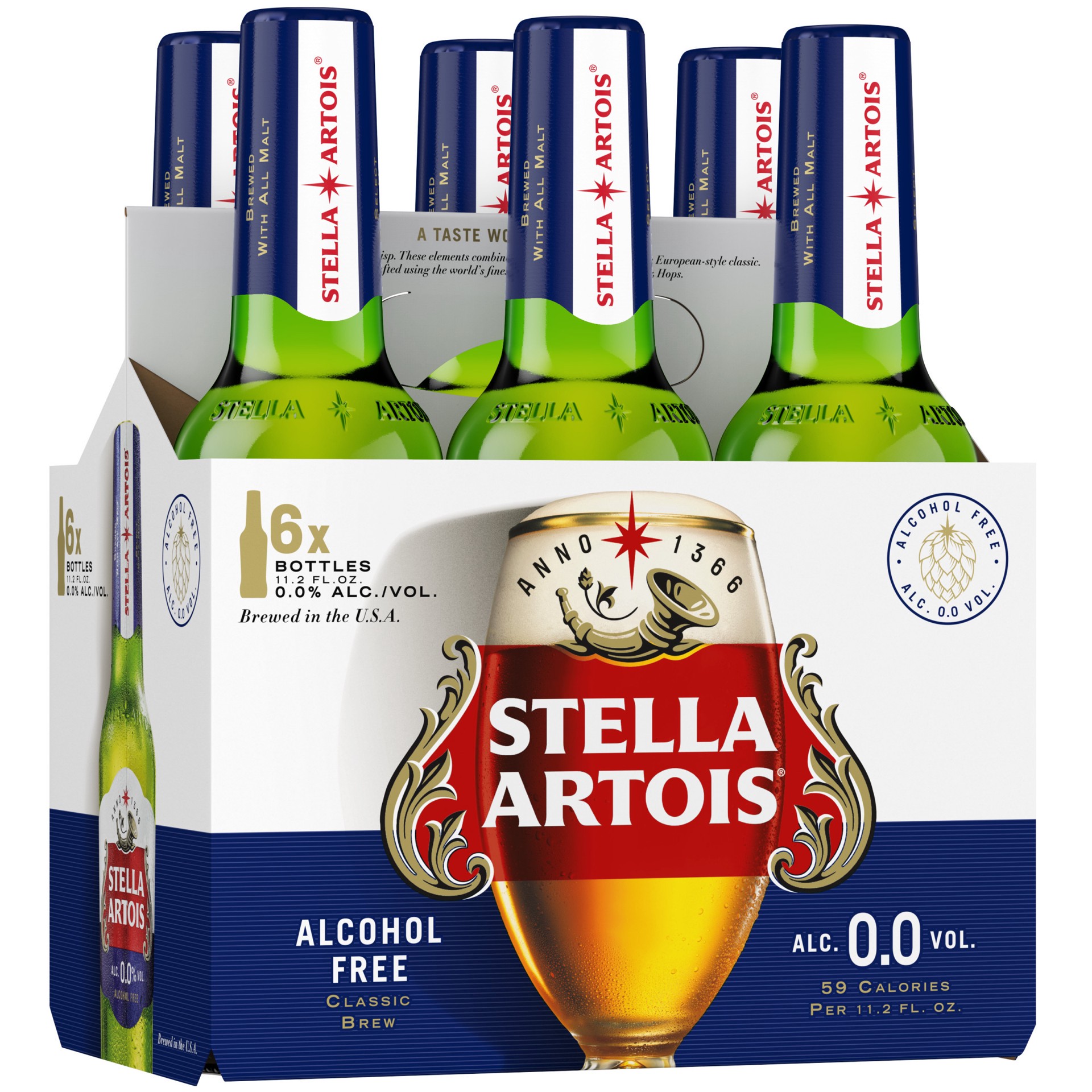 slide 1 of 1, Stella Artois 0.0 Non Alcoholic Beer, 6 Pack - 11.2 FL OZ Bottles, 6 ct; 11.2 fl oz