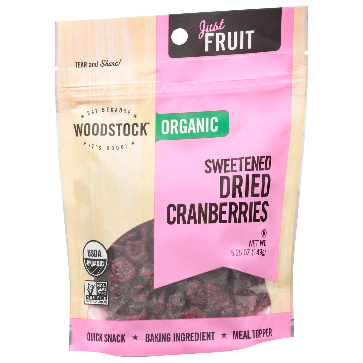 slide 2 of 9, Woodstock Farms Organic Sweetened Cranberries, 5.25 oz