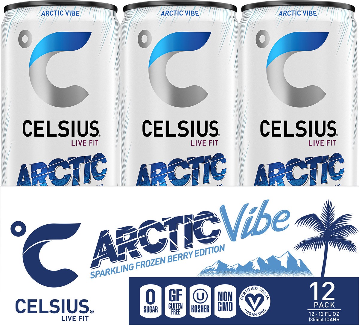 slide 5 of 5, CELSIUS Sparkling Arctic Vibe, Functional Essential Energy Drink (Pack of 12) - 12 ct, 12 ct