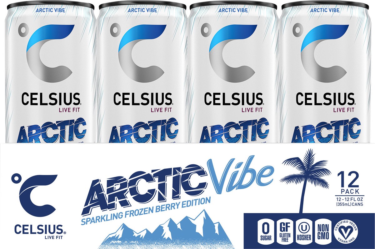 slide 3 of 5, CELSIUS Sparkling Arctic Vibe, Functional Essential Energy Drink (Pack of 12) - 12 ct, 12 ct