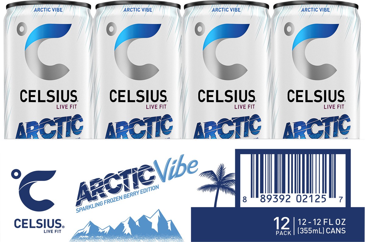 slide 4 of 5, CELSIUS Sparkling Arctic Vibe, Functional Essential Energy Drink (Pack of 12) - 12 ct, 12 ct