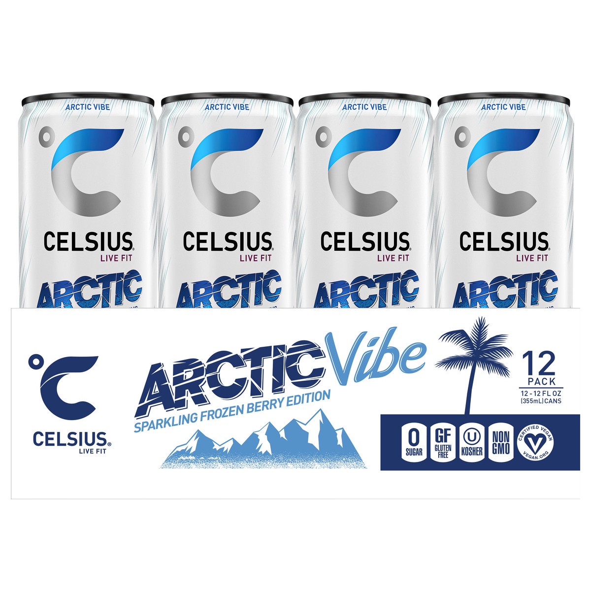 slide 1 of 5, CELSIUS Sparkling Arctic Vibe, Functional Essential Energy Drink (Pack of 12) - 12 ct, 12 ct