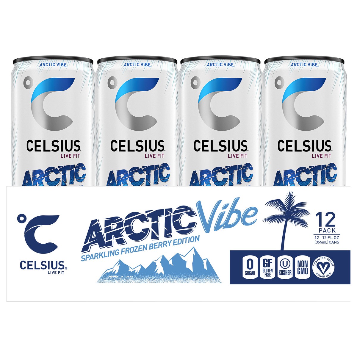 slide 2 of 5, CELSIUS Sparkling Arctic Vibe, Functional Essential Energy Drink (Pack of 12) - 12 ct, 12 ct