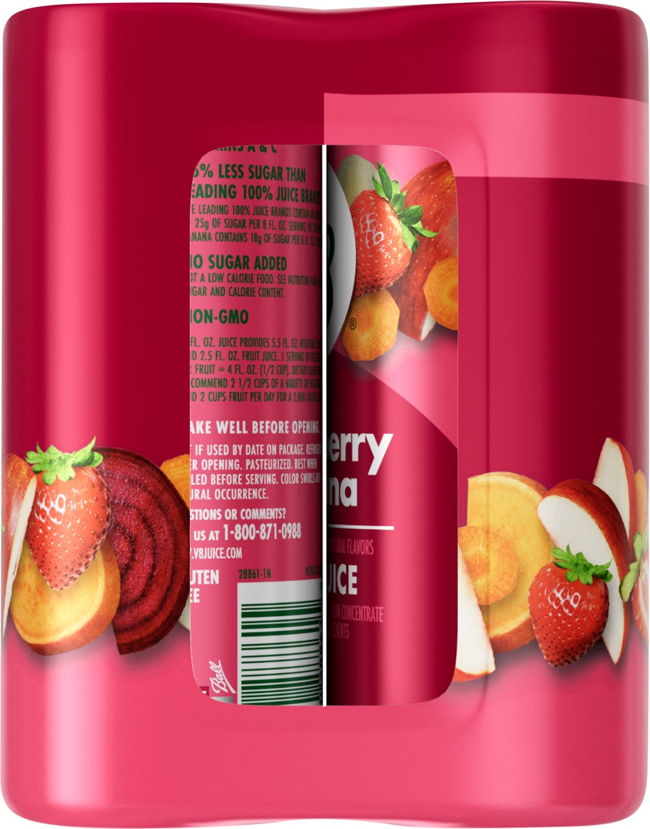 slide 10 of 13, V8 Strawberry Banana 100% Fruit and Vegetable Juice, 8 fl oz Can (6 Pack), 6 ct; 8 oz