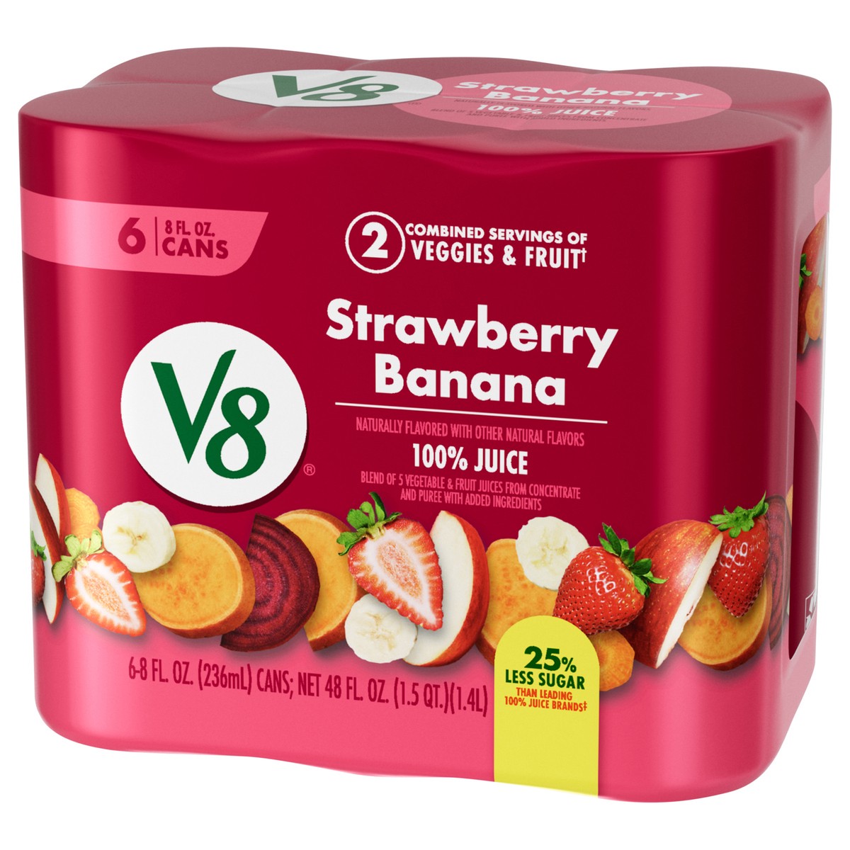 slide 5 of 13, V8 Strawberry Banana 100% Fruit and Vegetable Juice, 8 fl oz Can (6 Pack), 6 ct; 8 oz
