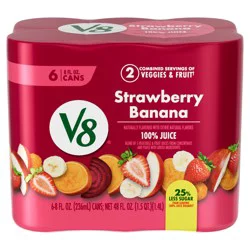V8 Strawberry Banana 100% Fruit and Vegetable Juice, 6 Pack 8 fl oz Cans