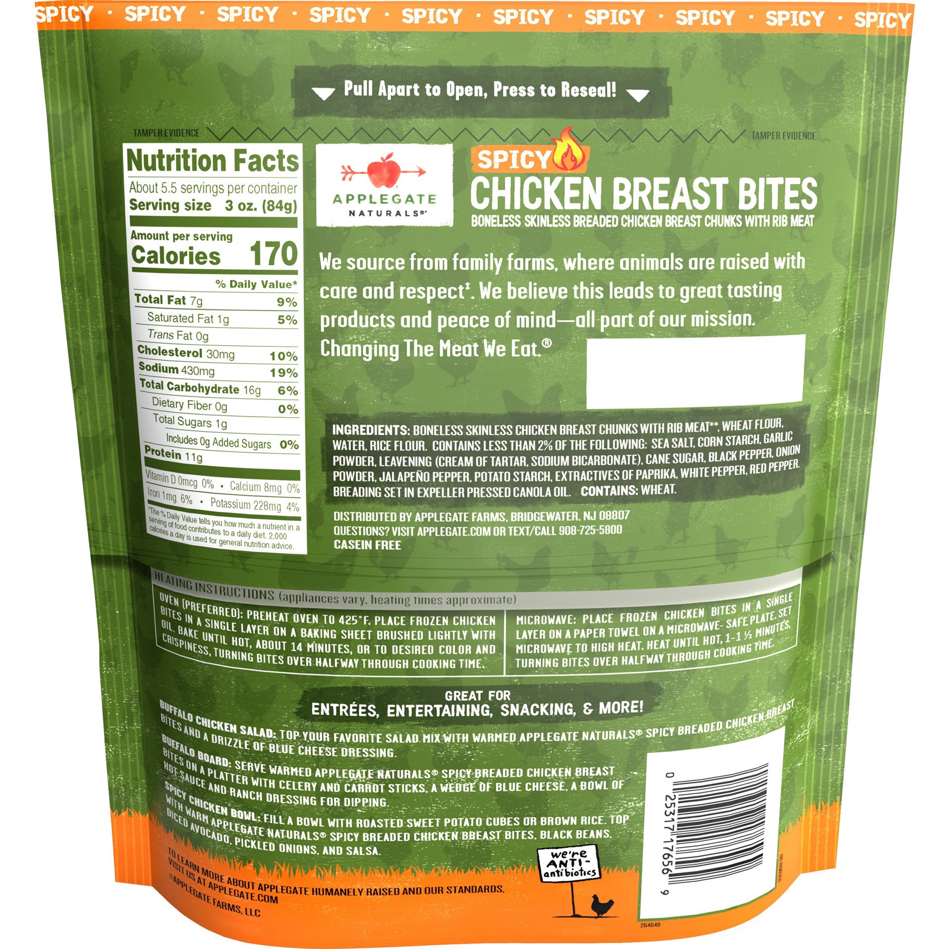 slide 3 of 7, Applegate Natural Spicy Chicken Breast Bites (Frozen), 16 oz