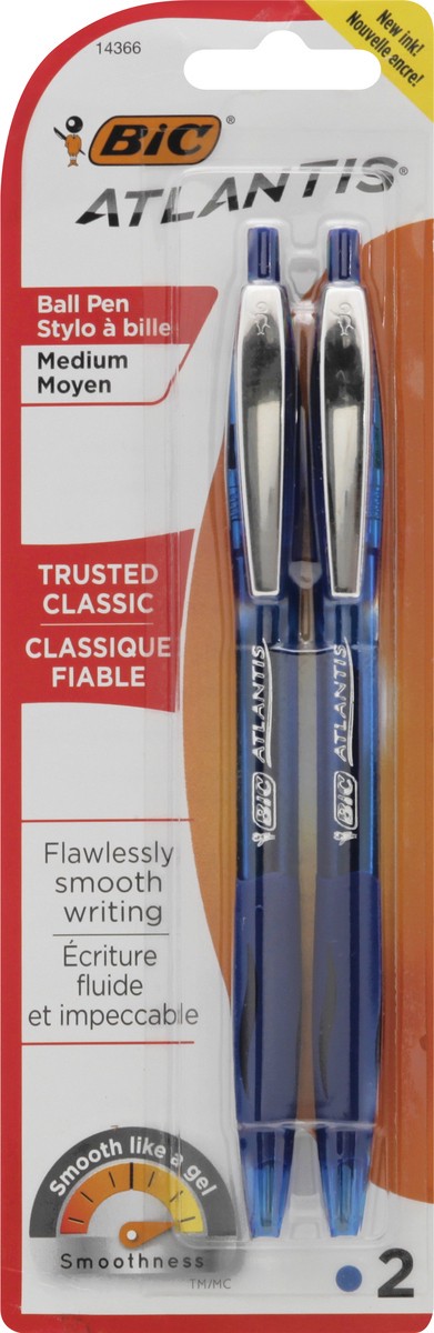 slide 1 of 9, BIC Atlantis Original Medium Blue Ink Ball Pens, 2 Ct, 1 ct